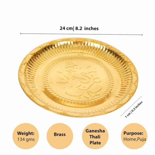 Traditional Brass Puja Thali – Handcrafted Ganesha Design Plate - Image 5