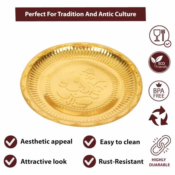 Traditional Brass Puja Thali – Handcrafted Ganesha Design Plate - Image 6
