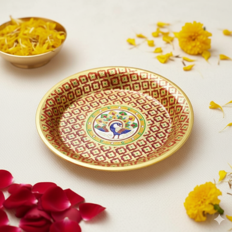 SF Meena Parath(Tambalam) , brass meenakari paraat, Peacock Design  [Customization Available]