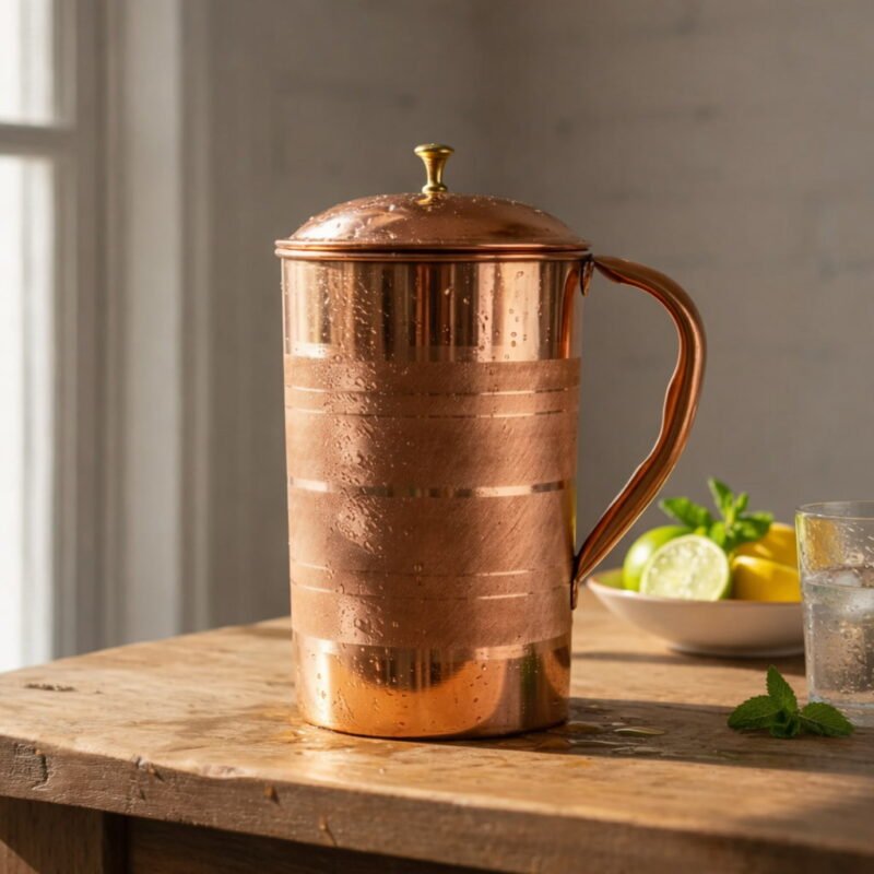 SF Pure Copper Hammered Jug Pitcher with Lid 1.5 Litre | Copper Water Vessel for Health Benefits