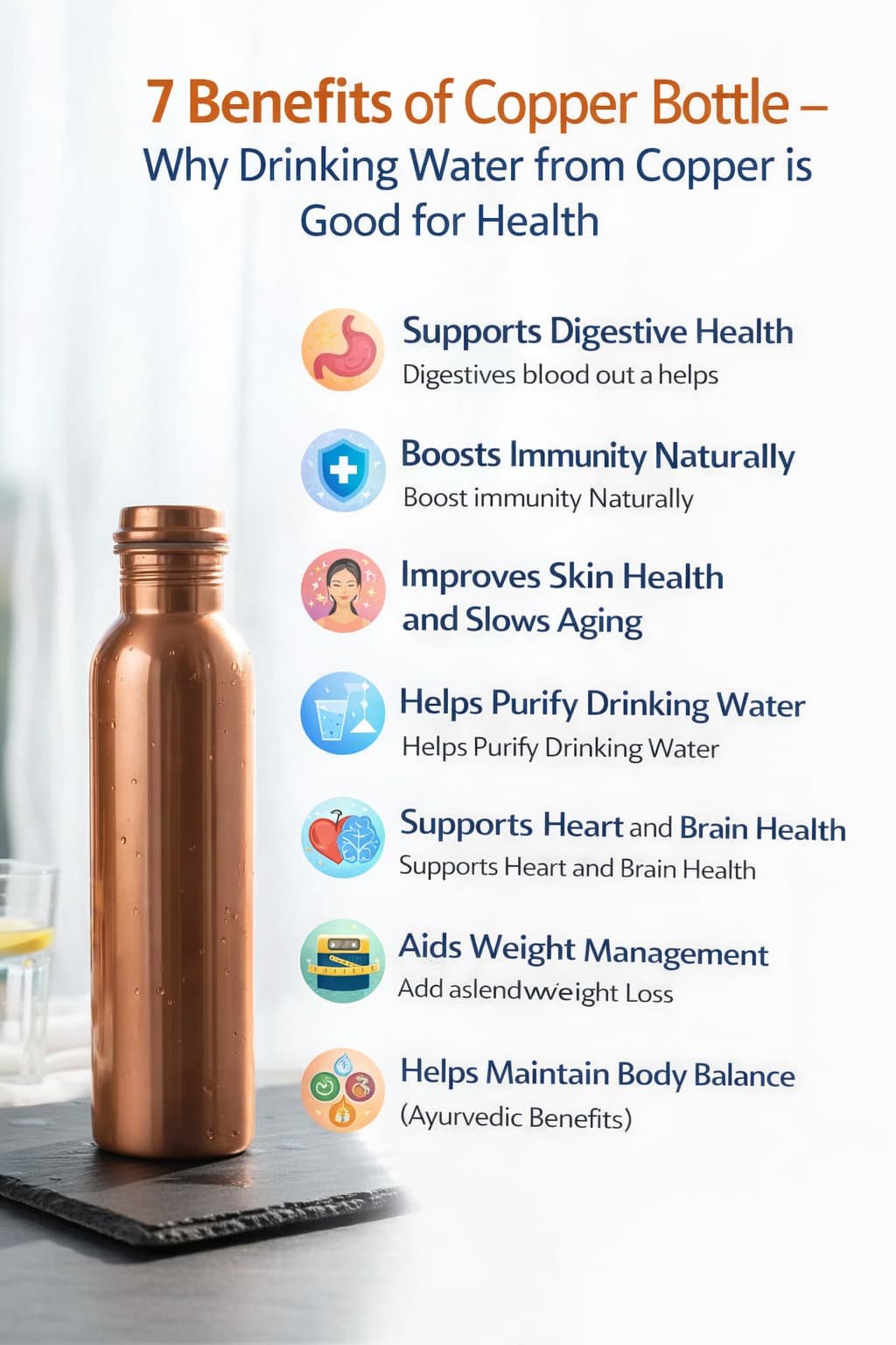 SF Copper Bottle (MATTE) 900ml, Copper Water Bottle