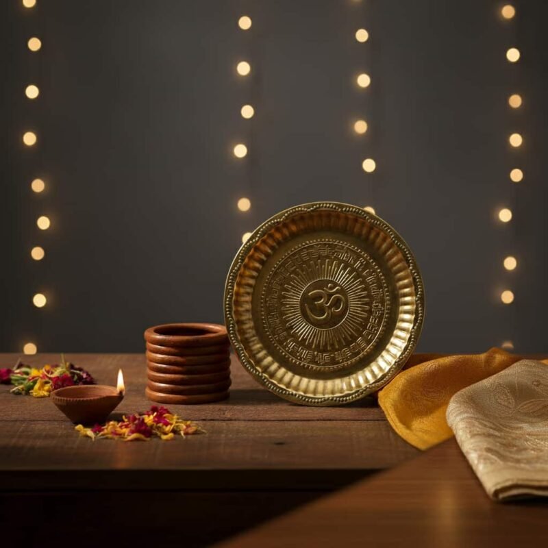 SF Brass Om Pooja Plate/Pooja Plate OM Design , Colour Golden,