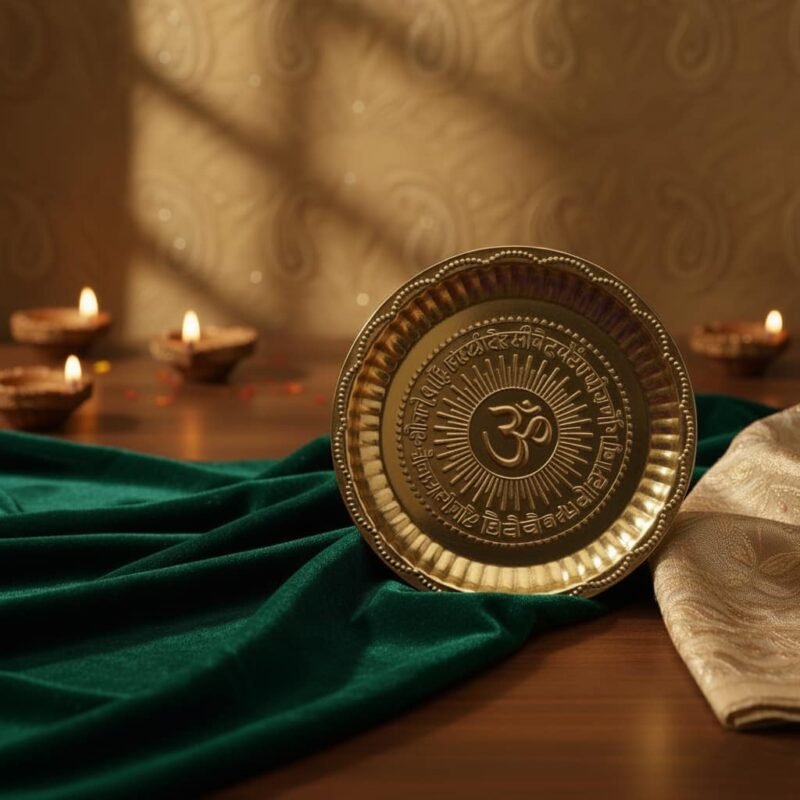 SF Brass Om Pooja Plate/Pooja Plate OM Design , Colour Golden, - 8 Number