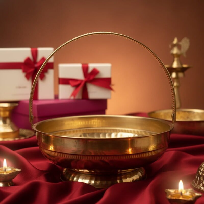 SF Brass Flower Basket | Pooja Basket with Handle | Dolchi Basket for Puja | Phool Sajhi