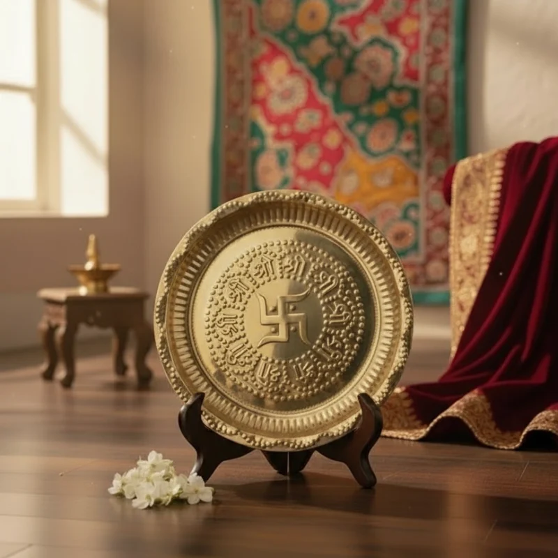 Putrika Traditional Handcrafted Swastik Brass Plate/Aarti Plate for Pooja