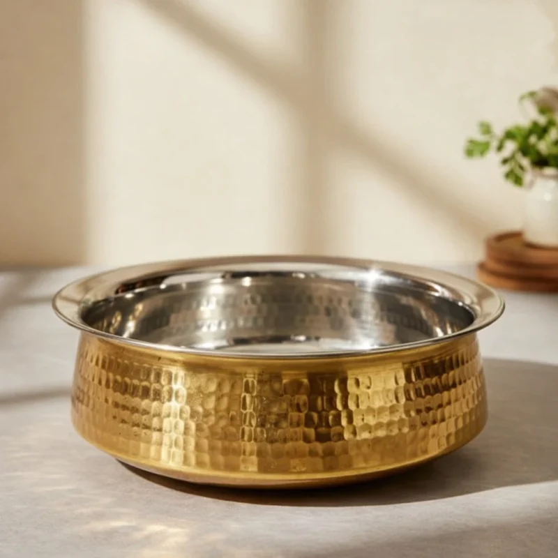 SF Pure Brass Hammered Lagan Handi Patila 2.5 Litre | Traditional Cooking Pot Polished Finish
