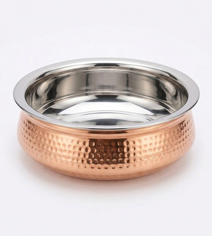 Pure Copper Cooking Handi with Stainless Steel Inner | Biryani Serving Handi Bowl
