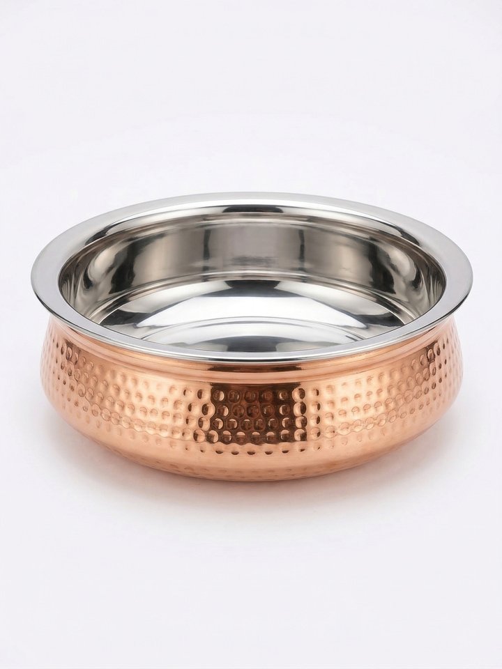 Pure Copper Cooking Handi with Stainless Steel Inner | Biryani Serving Handi Bowl