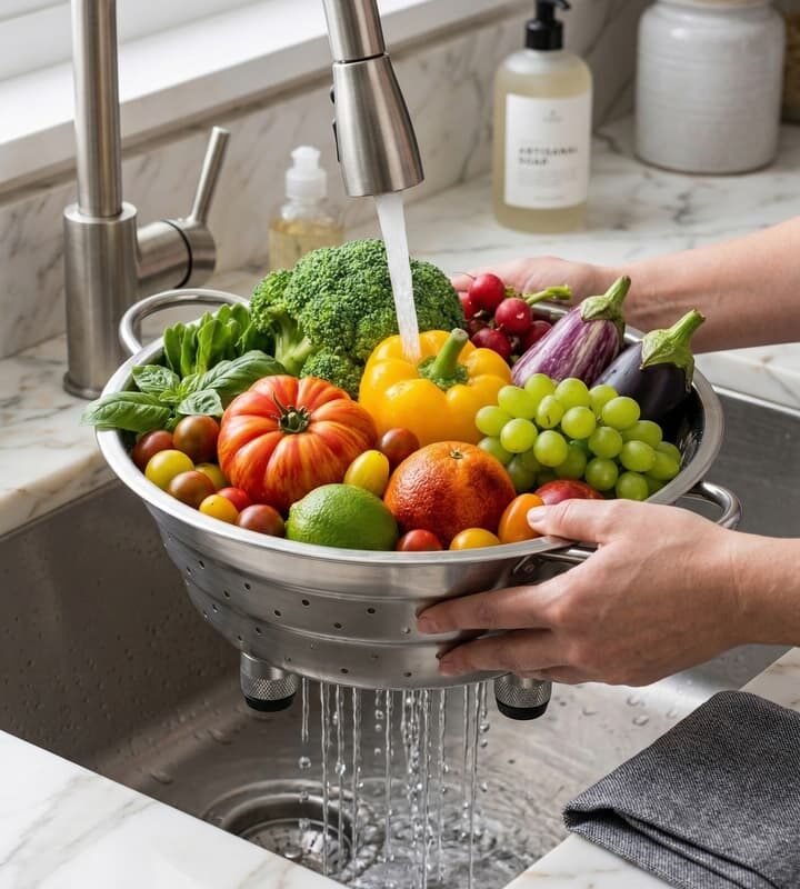 Stainless Steel Colander – Durable Kitchen Strainer for Washing & Draining