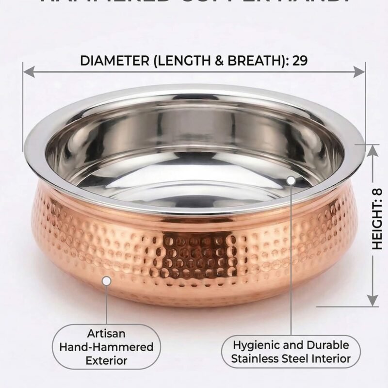 Pure Copper Cooking Handi with Stainless Steel Inner | Biryani Serving Handi Bowl