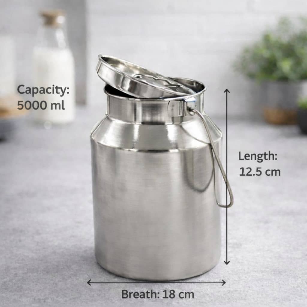 Stainless Steel Milk Can 5000 ml with Lid & Handle – Heavy Duty Storage Container