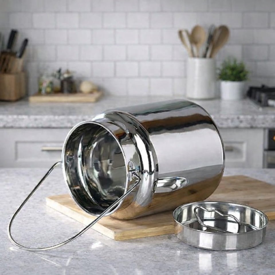 Stainless Steel Milk Can 5000 ml with Lid & Handle – Heavy Duty Storage Container