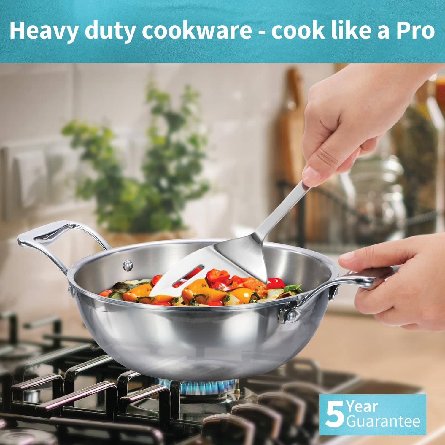 Hawkins Pro 2.5 Litre Deep-Fry Pan, Triply Stainless Steel Kadhai with Stainless Steel Handles and Stainless Steel Lid