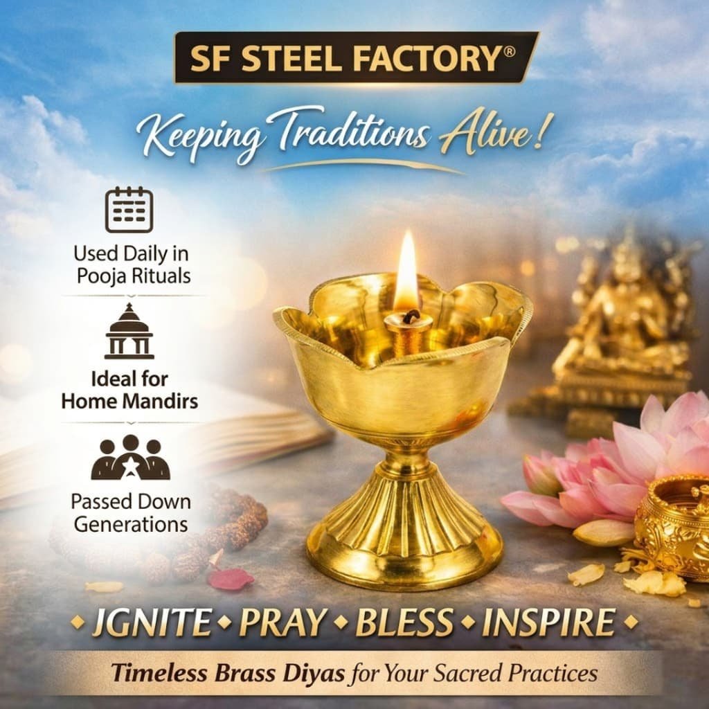 Brass Lotus Deep Diya, Traditional Oil Lamp for Pooja