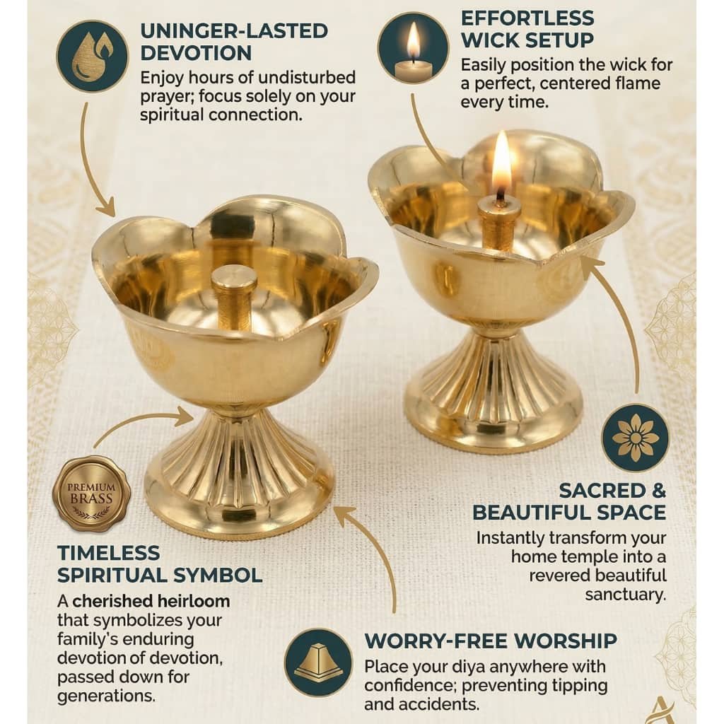 Brass Lotus Deep Diya, Traditional Oil Lamp for Pooja