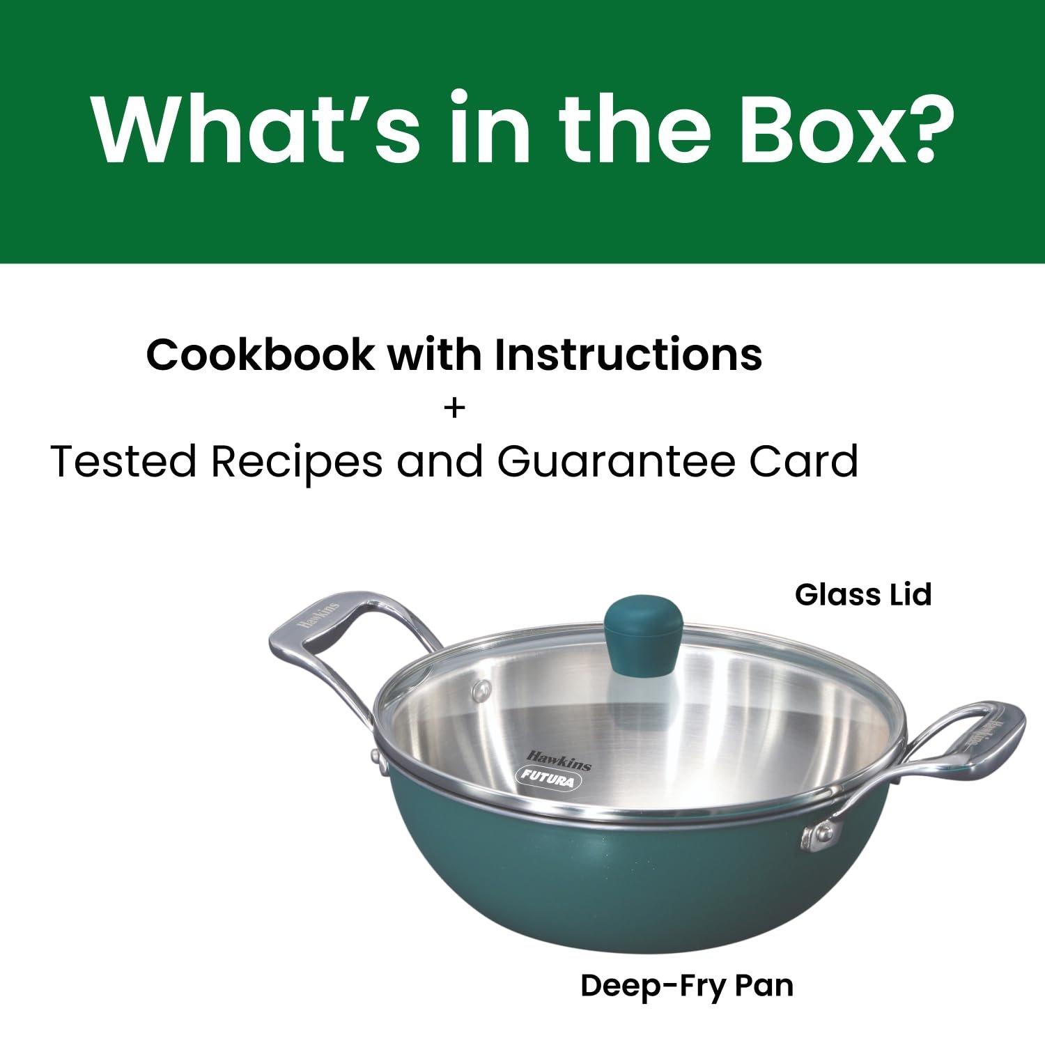 Hawkins 2.5 Litre Triply Stainless Steel Olive Kadhai | Easy-Clean Ceramic Exterior | with Glass Lid | Green