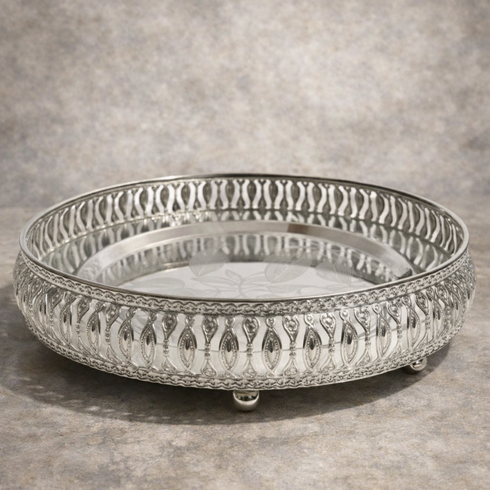 German Silver Round Serving Tray