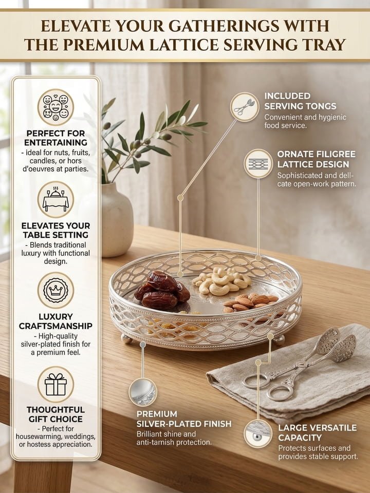 German Silver Finish Decorative Round Serving Tray | Premium Dry Fruit Tray