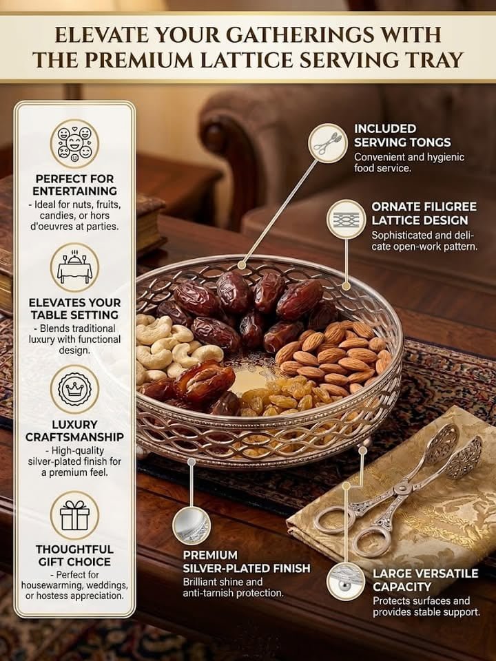 German Silver Finish Decorative Round Serving Tray | Premium Dry Fruit Tray