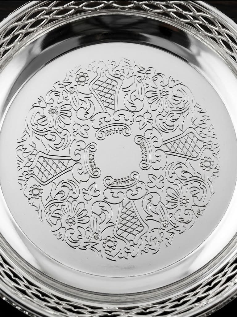 German Silver Finish Decorative Round Serving Tray | Premium Dry Fruit Tray
