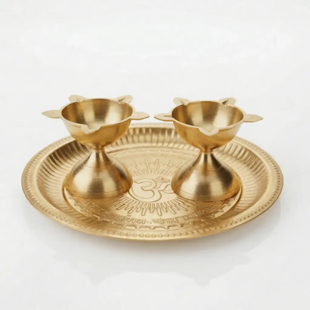 SF Om Brass Puja Thali Diya Combo Brass (3 Pieces, Gold)