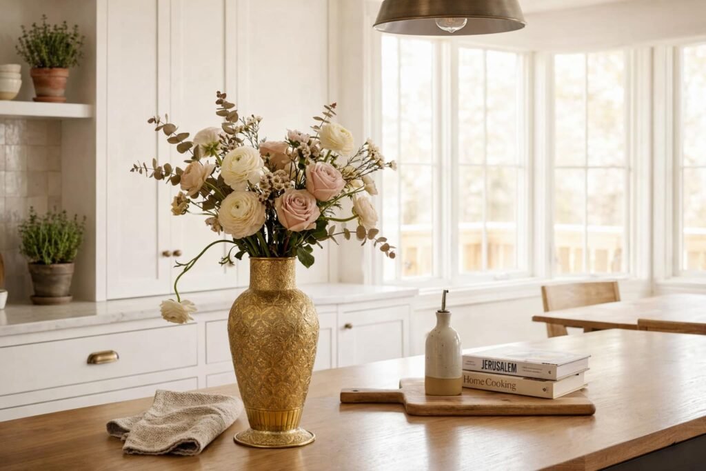 Golden Brass Flower Vase – A Timeless Statement of Luxury and Elegance