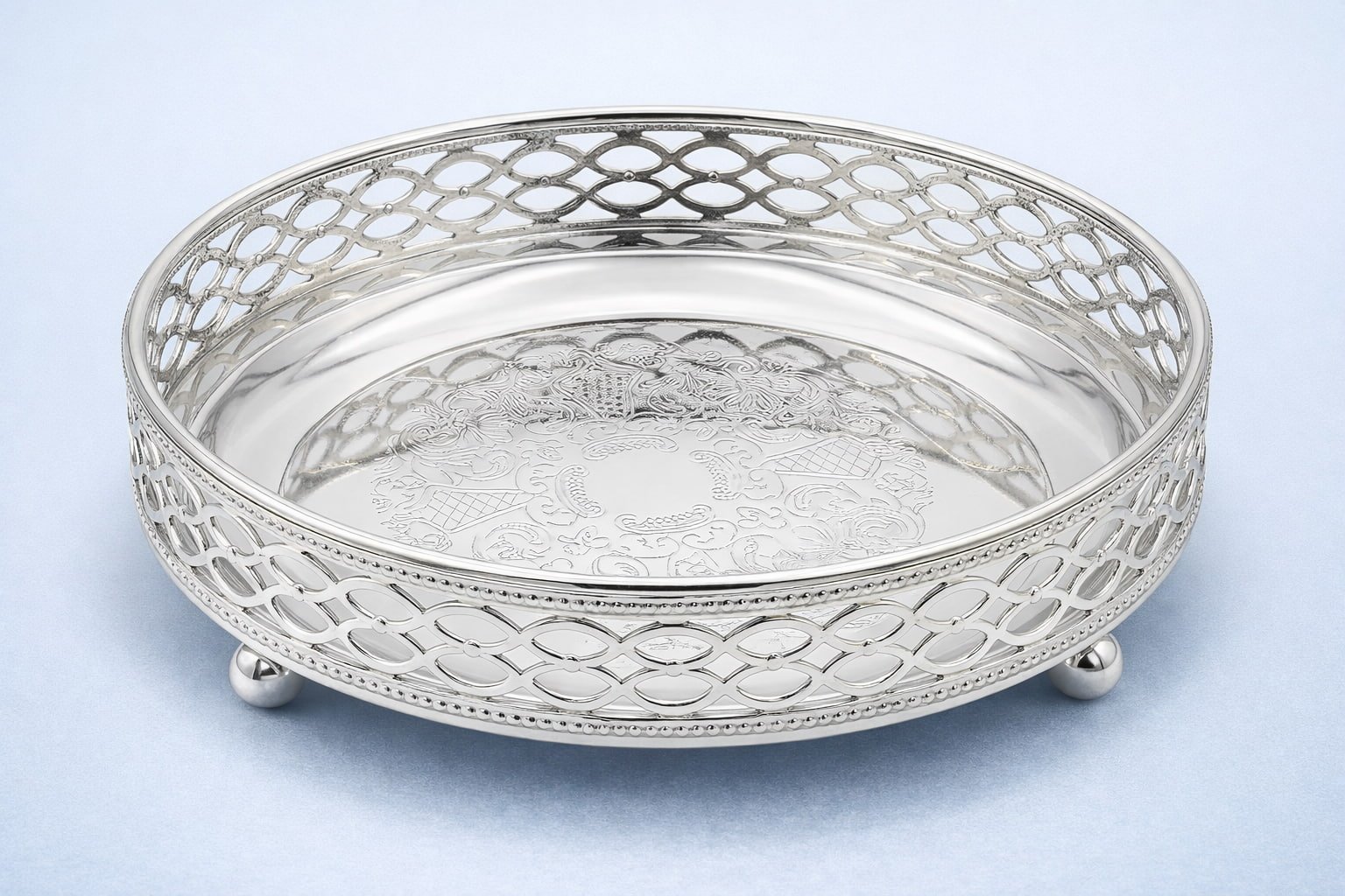 German Silver Finish Decorative Round Serving Tray | Premium Dry Fruit Tray