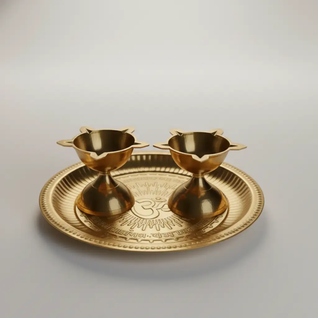 SF Om Brass Puja Thali Diya Combo Brass (3 Pieces, Gold)
