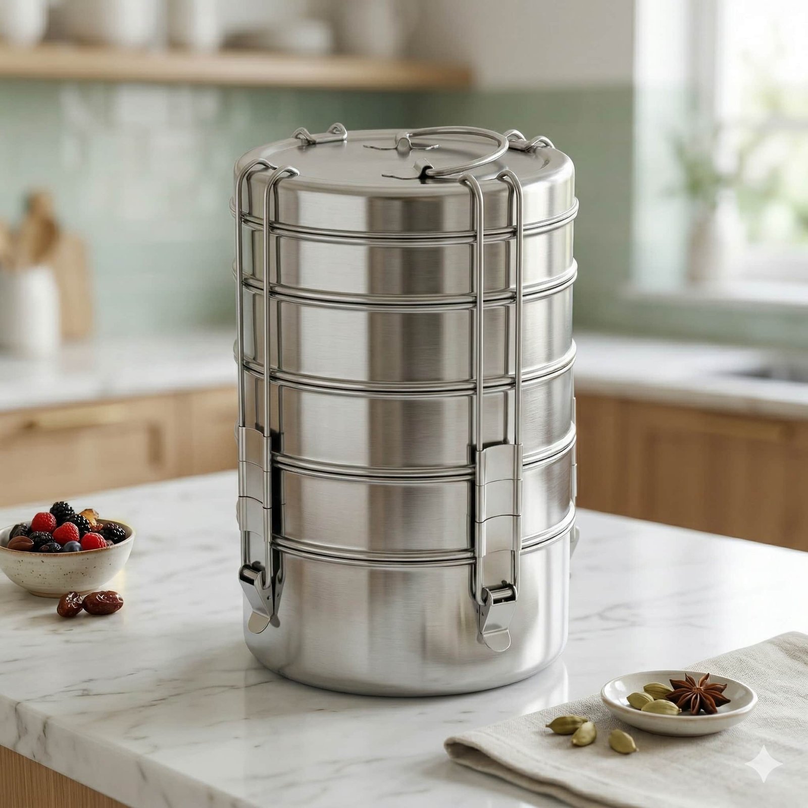 Stainless Steel 5 Compartment Lunch Box Set (7500 ml) | 5 Containers Leakproof Office Tiffin