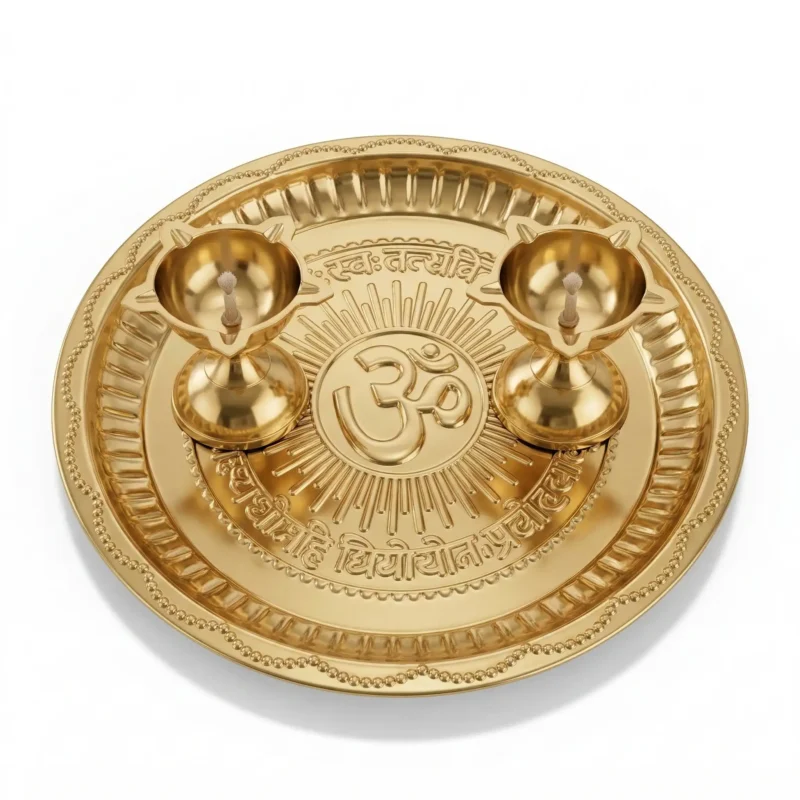 SF Om Brass Puja Thali Diya Combo Brass (3 Pieces, Gold)