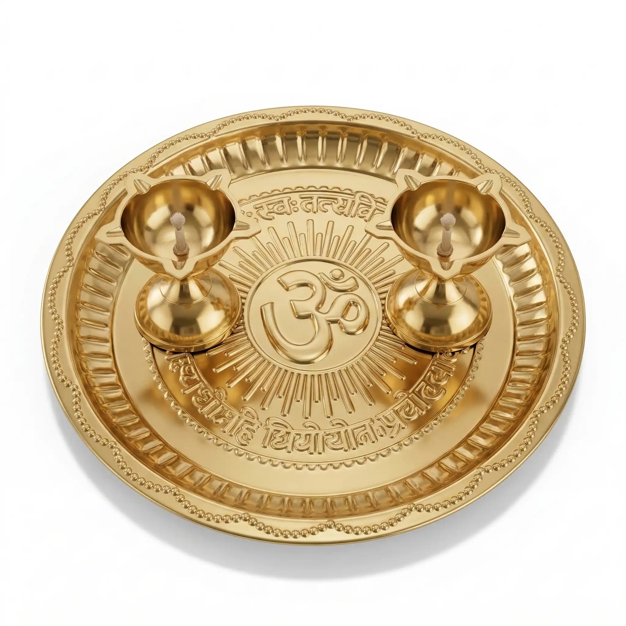 SF Om Brass Puja Thali Diya Combo Brass (3 Pieces, Gold)