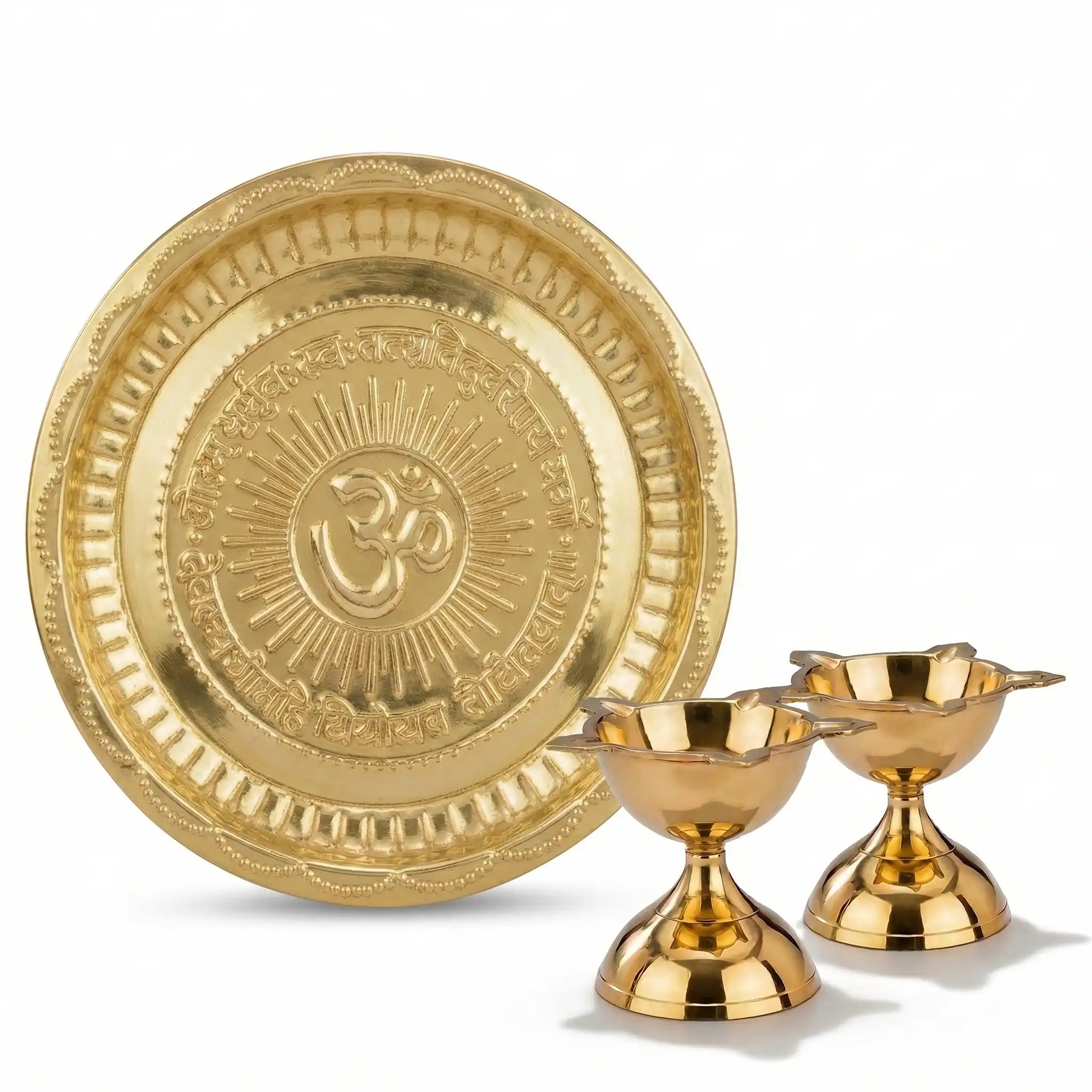 SF Om Brass Puja Thali Diya Combo Brass (3 Pieces, Gold)