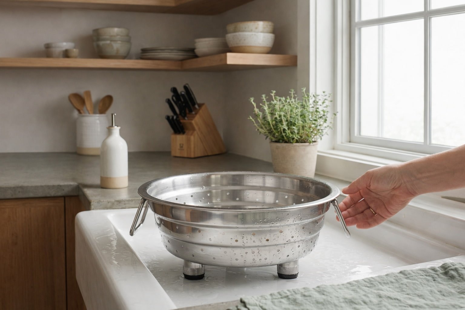 Stainless Steel Colander – Durable Kitchen Strainer for Washing & Draining