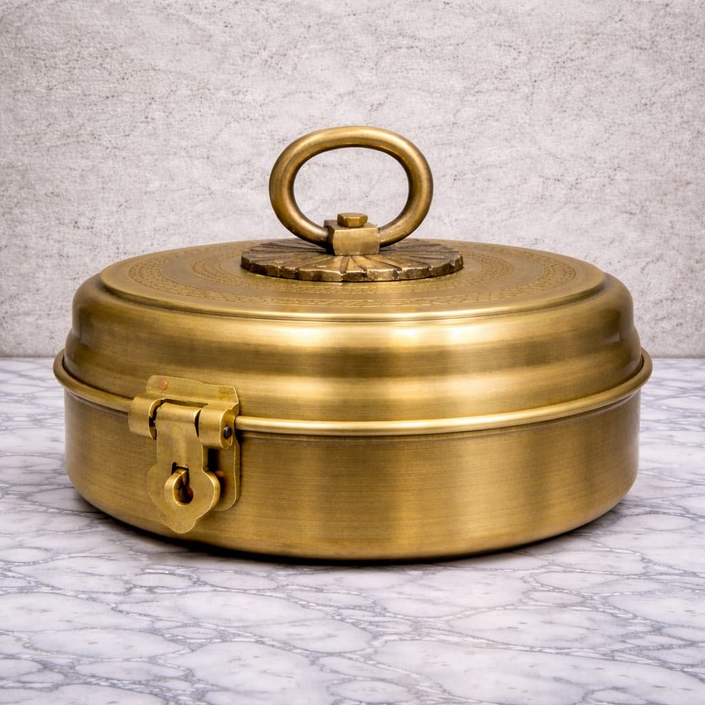 Brass Antique Masala Box with Lid – 2-in-1 Traditional Spice Container & Storage Box
