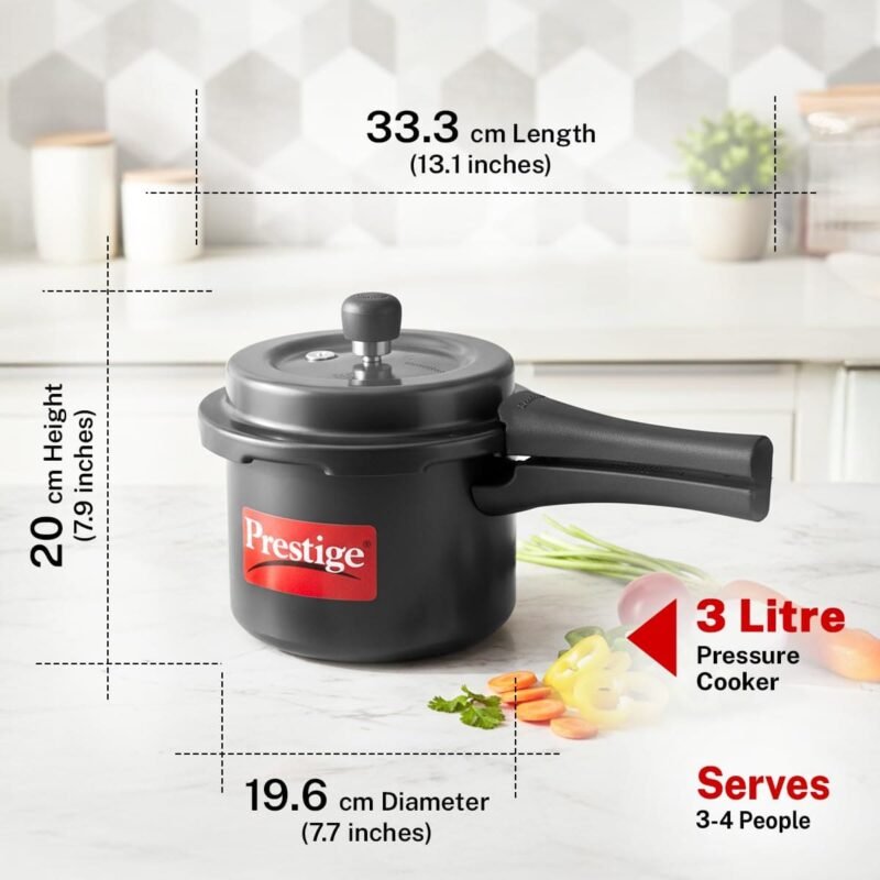 Prestige 3 Litre & 5 Litre Hard Anodised Popular Svachh Outer Lid Pressure Cooker | Deep Lid Control