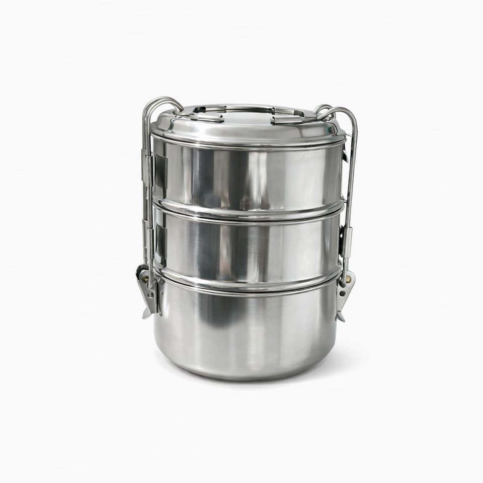 Stainless Steel Lunch Box 3 Compartment | Tiffin Box with Lid & Handle
