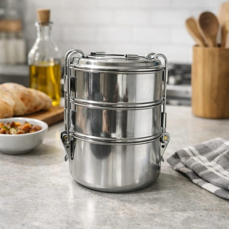 Stainless Steel Lunch Box 3 Compartment (1950ml) | Tiffin Box with Lid & Handle