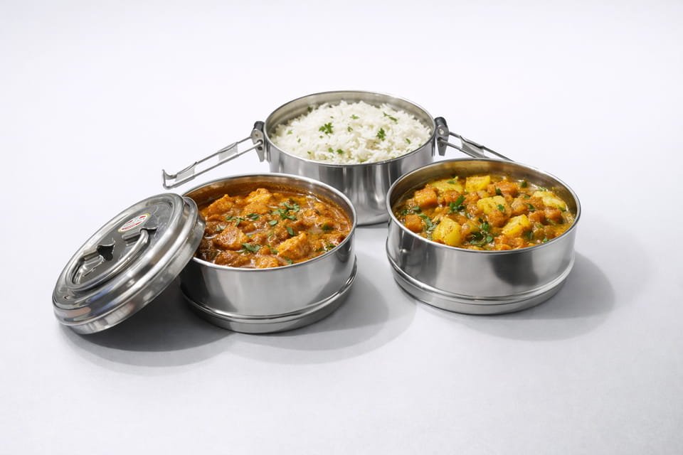 Stainless Steel Lunch Box 3 Compartment | Tiffin Box with Lid & Handle