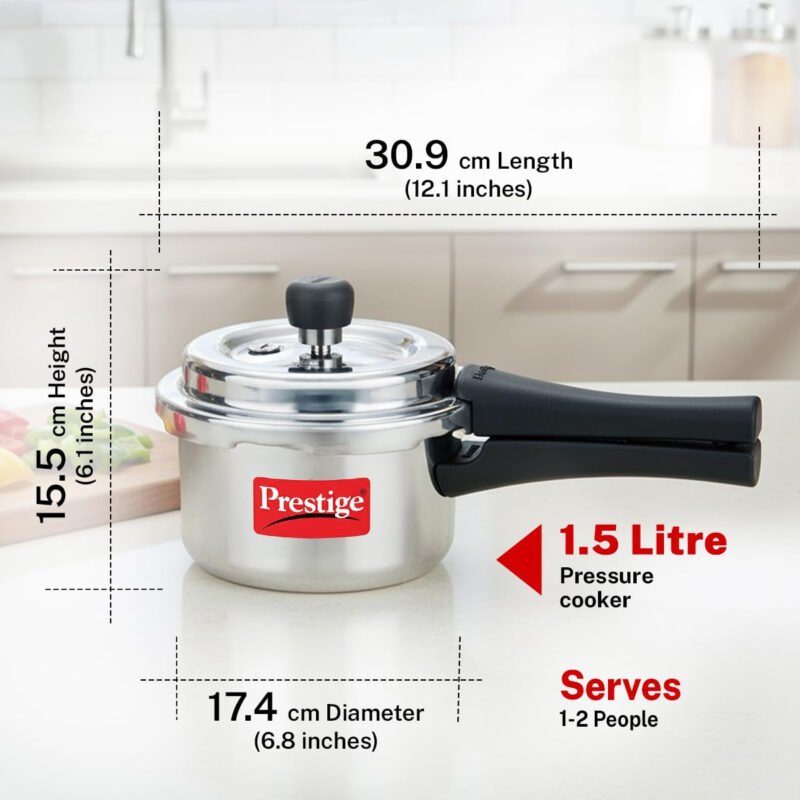 Prestige 1.5 Litre Aluminium Popular Svachh Outer Lid Pressure Cooker | Deep Lid Control