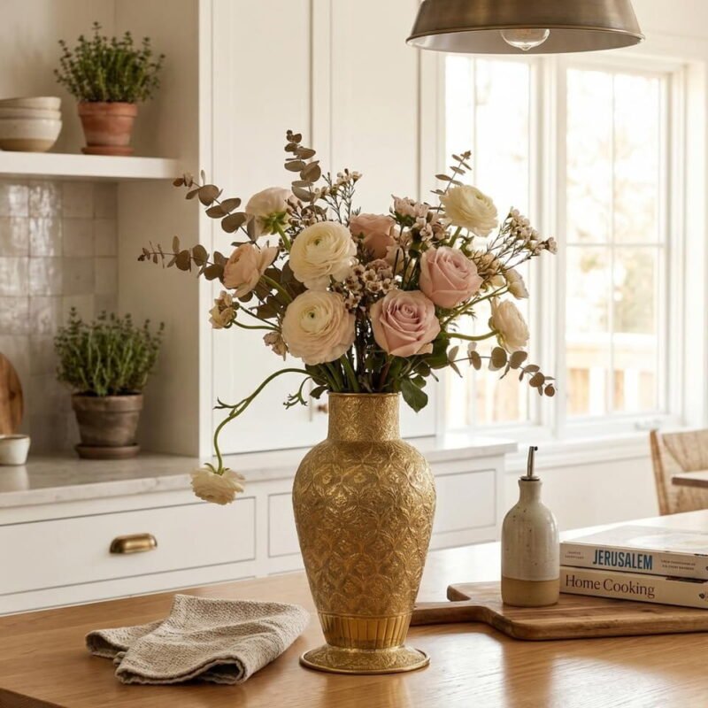 Golden Brass Flower Vase | Luxury Table Decor Vase for Living Room & Center Table