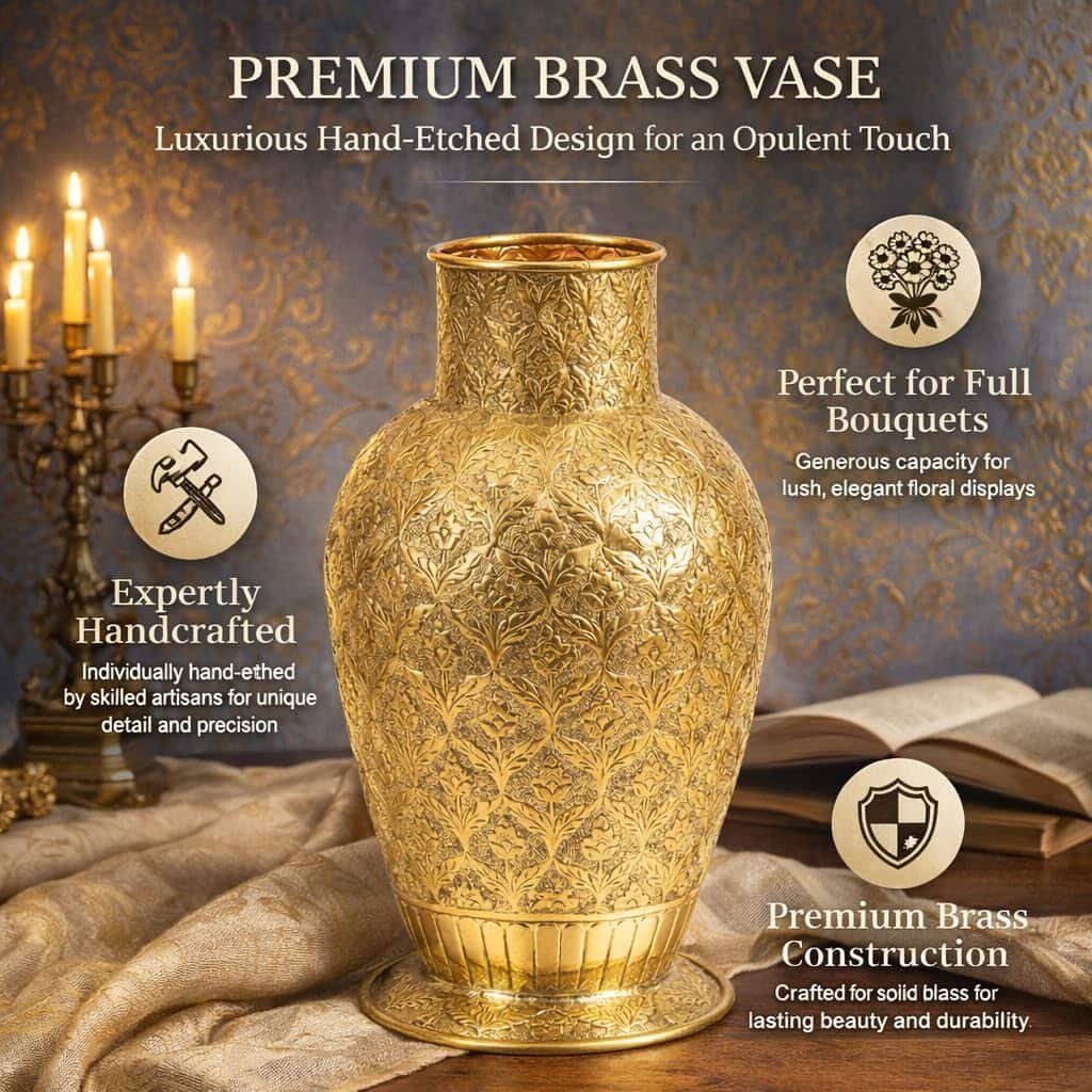 Golden Brass Flower Vase | Luxury Table Decor Vase for Living Room & Center Table