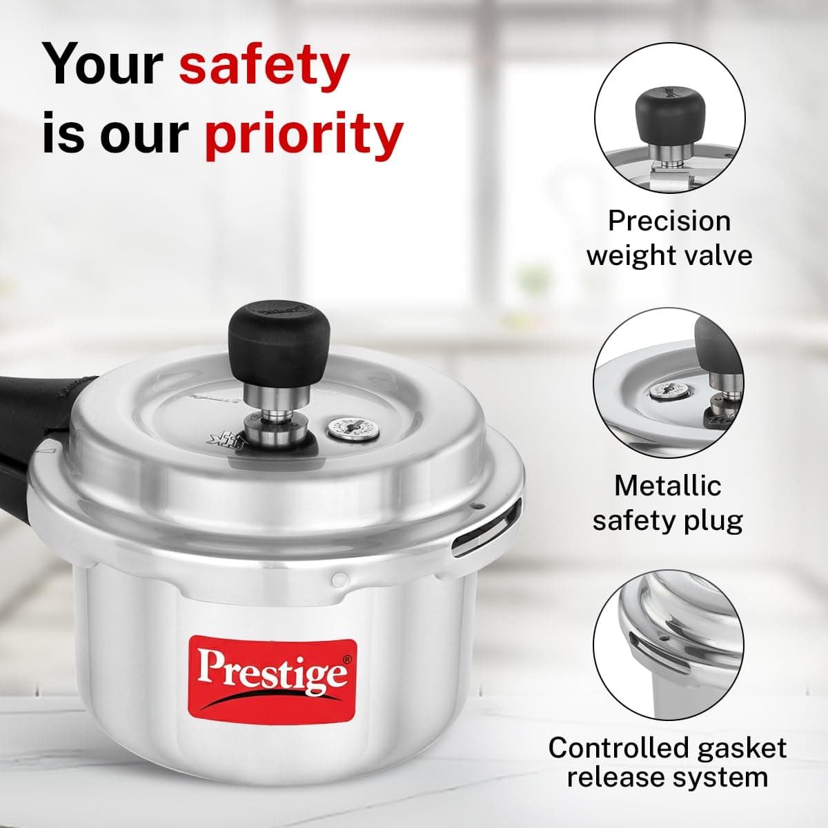 Prestige 1.5 Litre Aluminium Popular Svachh Outer Lid Pressure Cooker | Deep Lid Spillage Control | Gas Stove Compatible
