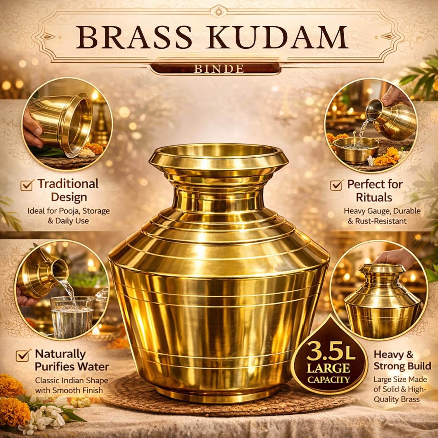 Close-up of Pure Brass Finish – Pithalai Kudam Handcrafted Texture