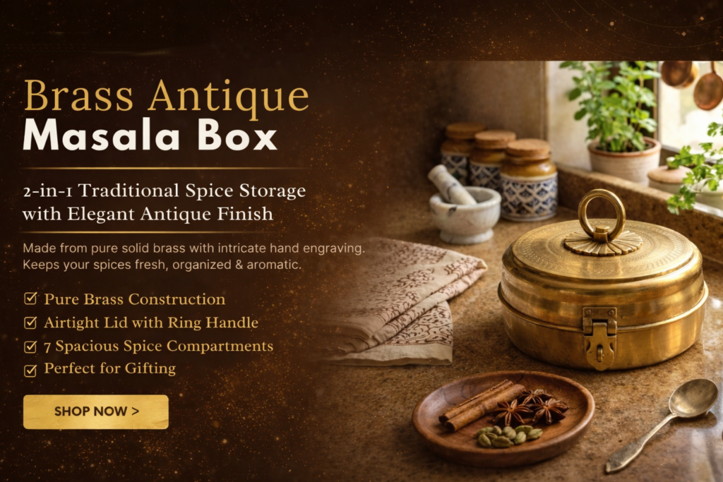 Brass Antique Masala Box with Lid | 2-in-1 Traditional Spice Container & Storage Box